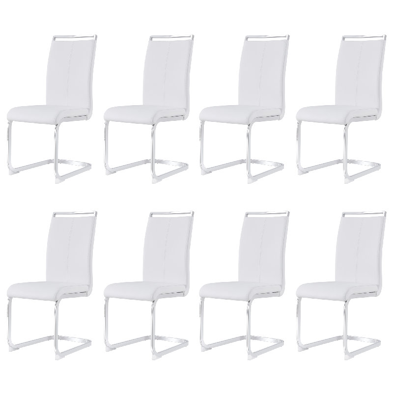 Modern 2 and 8 Piece Faux Leather Dining Chairs with Gold and Silver Base, Silver, White, 8