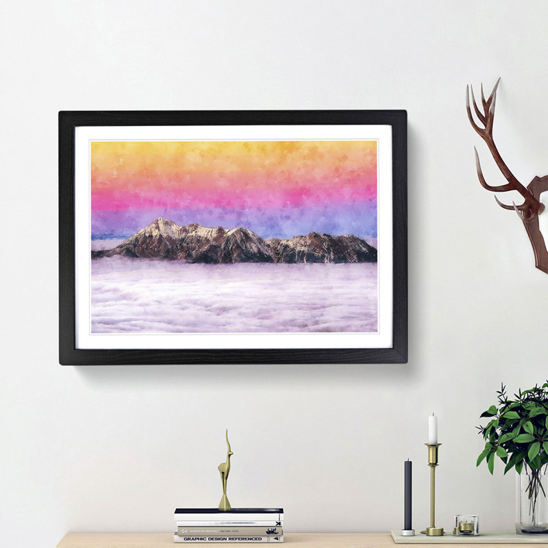 Mountain Through the Clouds - Picture Frame Painting Print, 24cm H x 33cm W x 2cm D, Black Framed