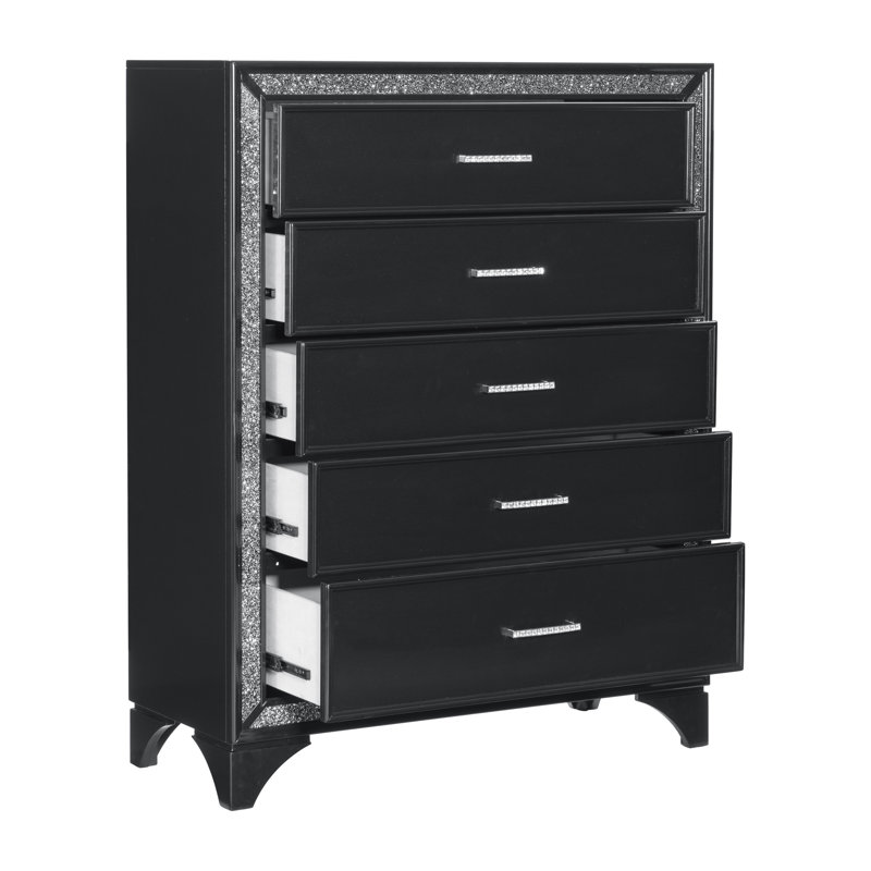 Commode 5 tiroirs Margolf, Noir perle