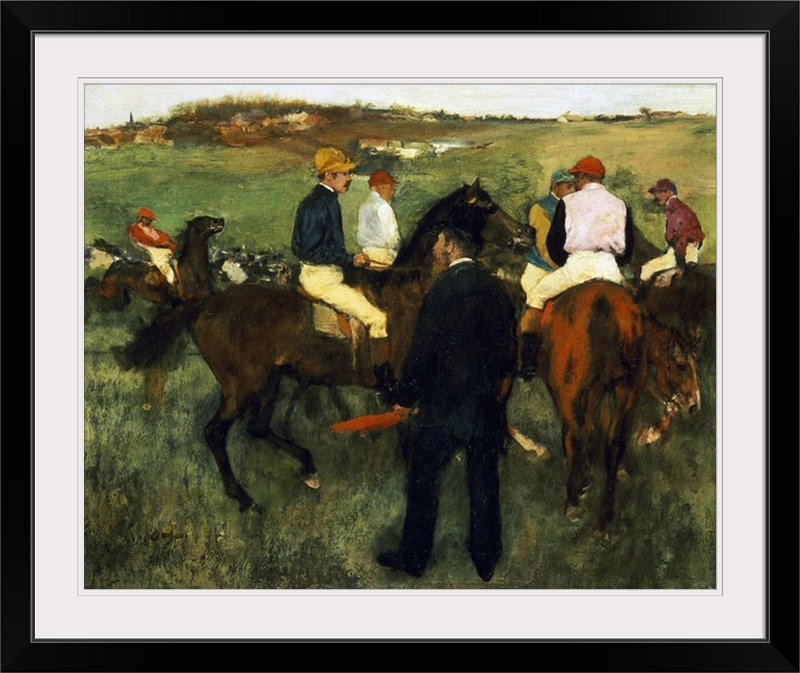 Chevaux de course (Leaving the Weighing) c.1874-78 par Edgar Degas - reproduction, H 32 po x l 38 po x P 1 po, Cadre noir