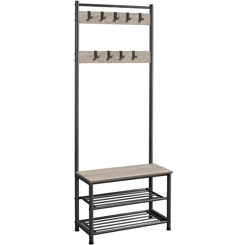Hall Tree 72.5cm Wide with Bench and Shoe Storage, Black/Grey