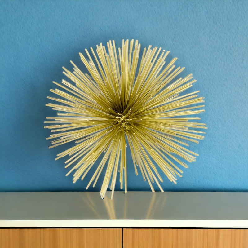 10" Antique Gold Finish Large Urchin Sphere, Gold, 10" H x 10" W x 10" D