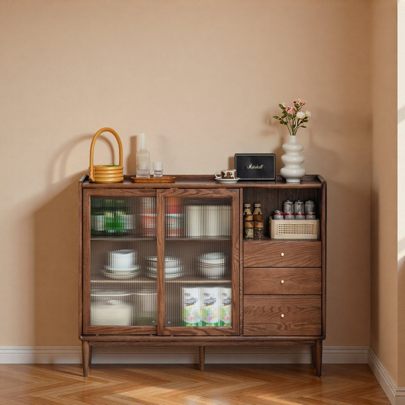 - Armoire d'appoint coulissante mince, Noyer, H 38,58 po x l 47,24 po x P 11,81 po
