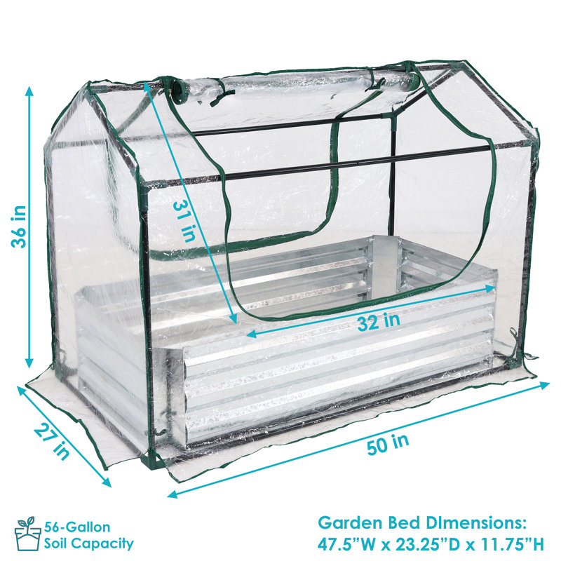 Mini serre extérieure Garmer avec jardin surélevé en métal et housse transparente - 4 pi x 2 pi, H 36 po x l 50 po x P 27 po