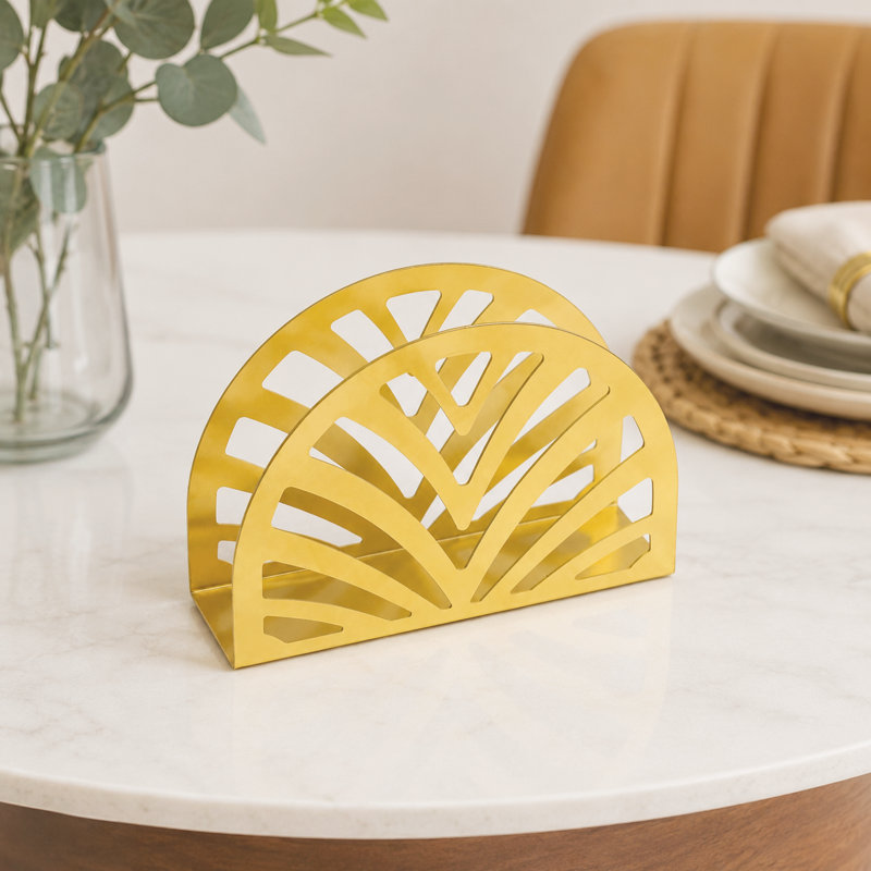 Porte-serviettes en fer doré, organisateur de table décoratif en métal au design moderne en forme d'éventail, pour la cuisine, la table à manger et le comptoir.
