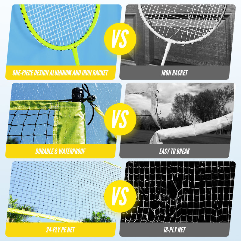 32ft, 26ft and 20ft Width and Height Adjustable Volleyball and Badminton Combo Set with Net