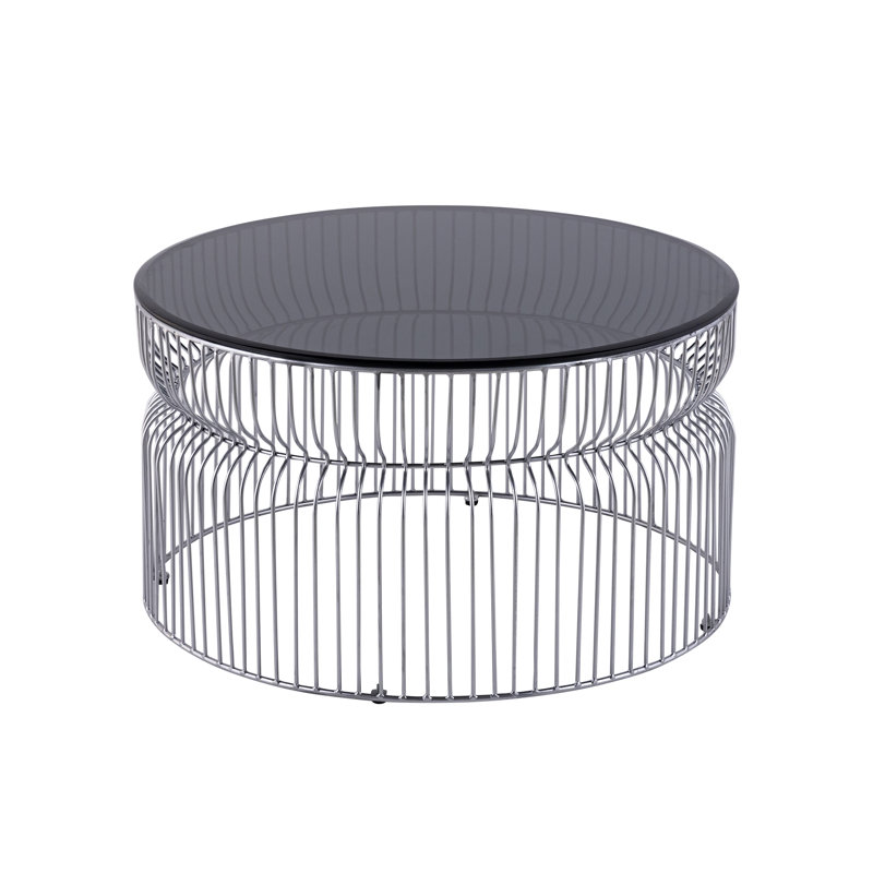 Table basse de 30 po, table ronde moderne en métal et plateau en verre trempé teinté Modern Modern, Chrome chrome