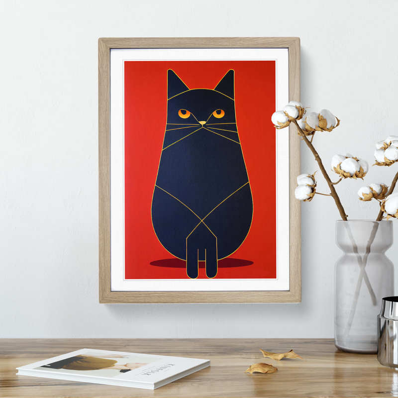 Modern Cat No.2 Abstract - Framed Print, 64cm H x 46cm W x 2cm D, Oak Framed