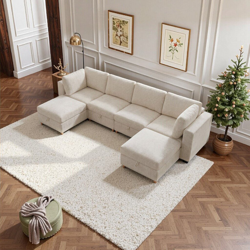 Canapé modulaire modulaire avec rangement, canapé modulable, 8 places, Beige