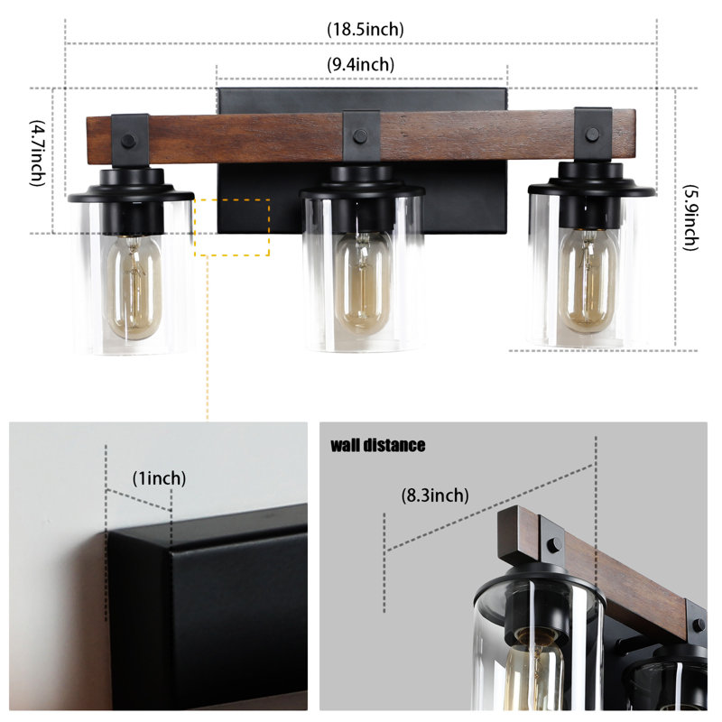 19" Rustic 3-Light Vanity Light