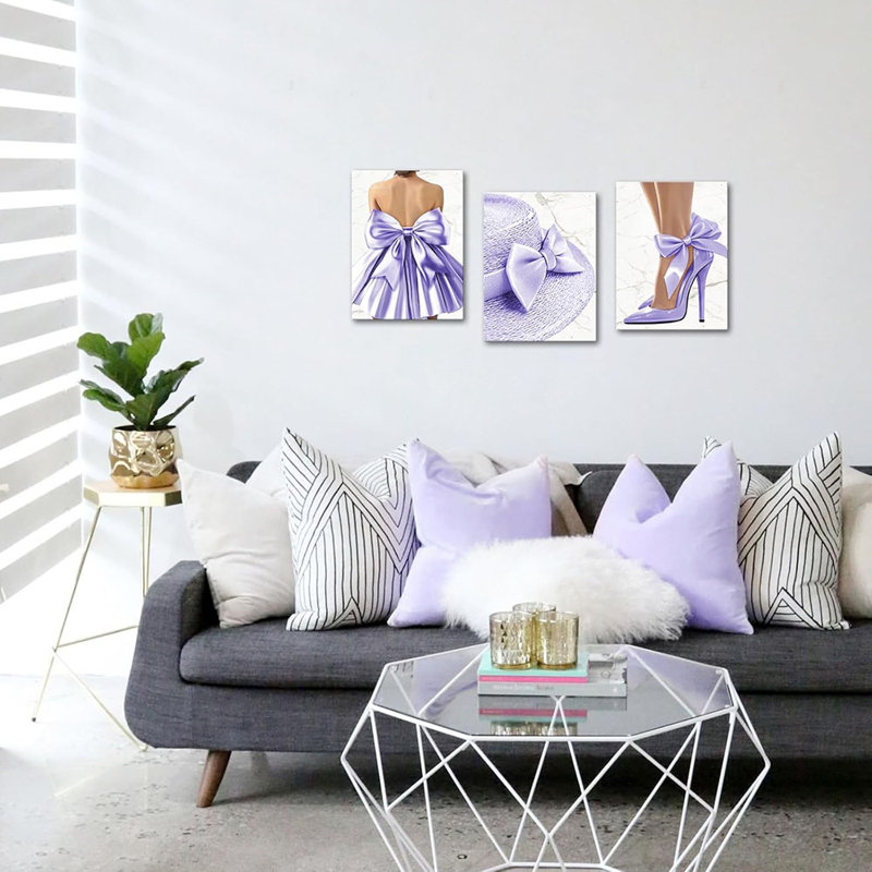 3 Piece Wrapped Canvas Print, Purple