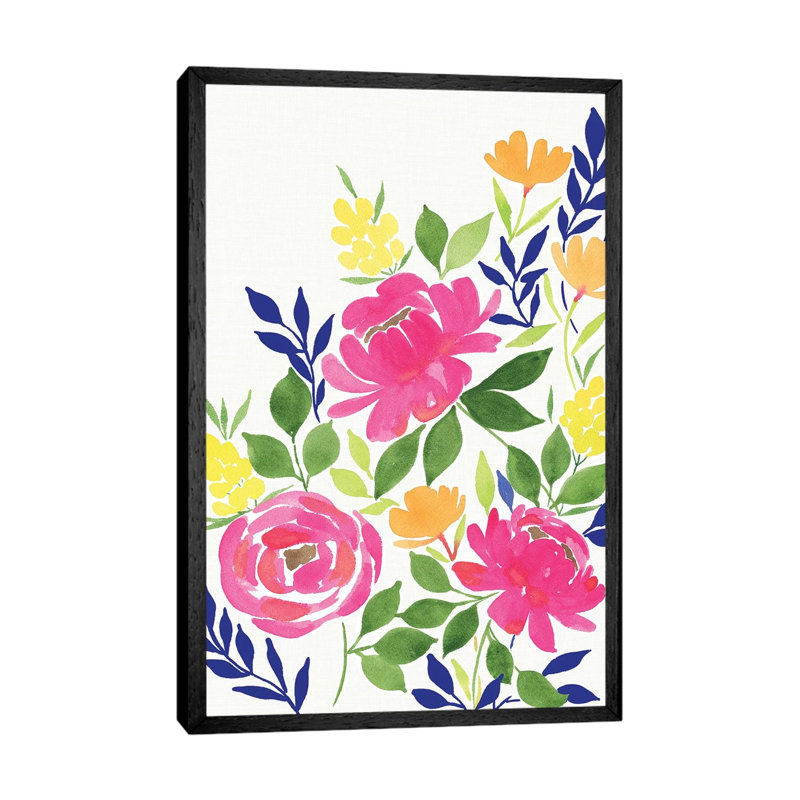 Pink Floral Bouquet by Stephanie Ryan - Painting on Canvas, Black Floater Framed, 101.6cm H x 66.04cm W x 3.81cm D