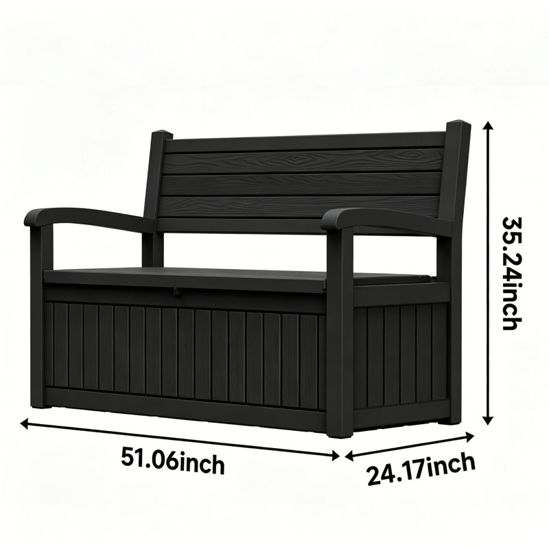 Banc de rangement extérieur 70 gallons, coffre de terrasse en résine résistant aux intempéries avec aspect rotin, capacité de 500 lb, verrouillable, 2 à 3 personnes
