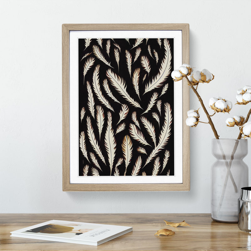 Feather Pattern No.2 - Single Picture Frame Print, 64cm H x 46cm W x 2cm D, Oak