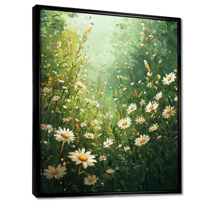 «White Country Daisies Dream» - Art mural marguerites, H 20 po x l 12 po, Impression encadrée flottante, Noir