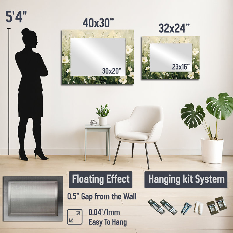 Fleurs blanches blanches au printemps Bloom II - Art mural miroir fleurs sauvages - imprimé sur métal, 30 po x 40 po