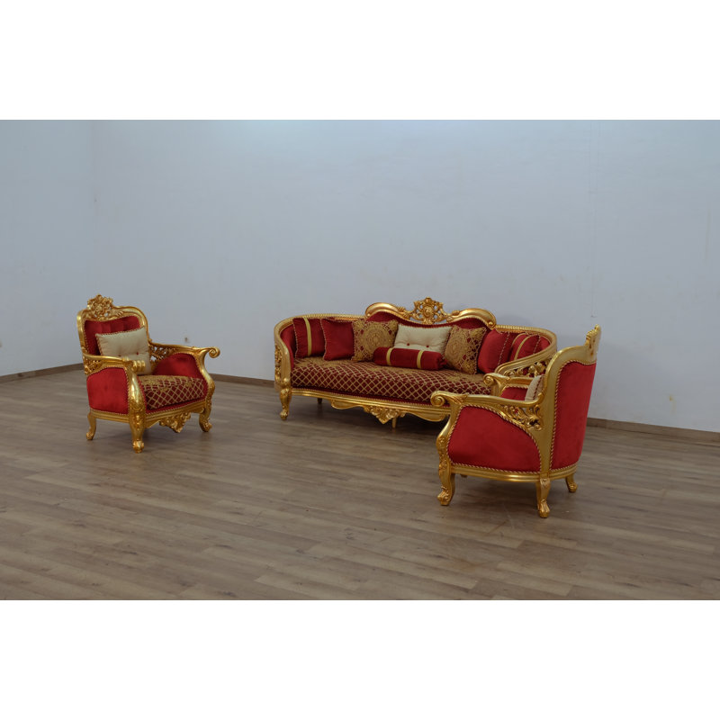 3 Pieces Bellagio Ii Sofa Set Red Gold Fabric