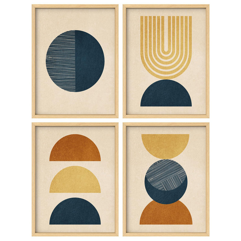 "Motif géométrique abstrait de formes géométriques abstraites", 4 pièces, Naturel, H 16 po x l 12 po