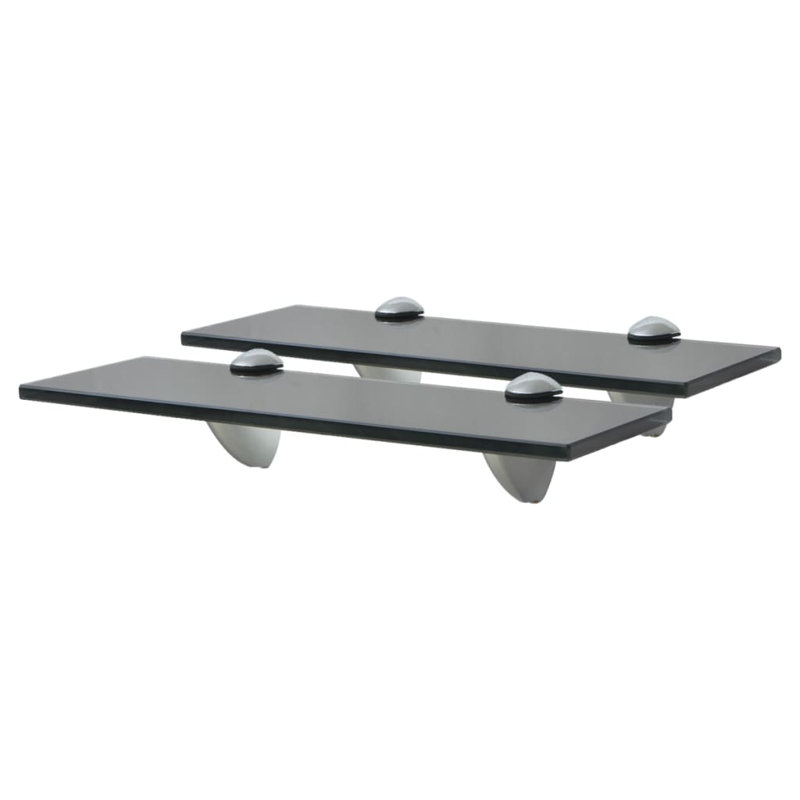 2 Piece Glass Floating Shelf, 0.8cm H x 30cm W x 20cm D, Black