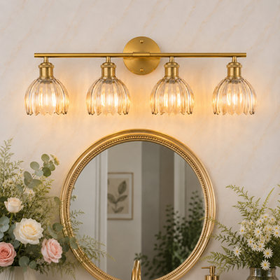 4-Light Vanity Light With Amber Tulip Glass Shades, Modern Bathroom Wall Lighting For Bedroom, Kitchen, Living Room
