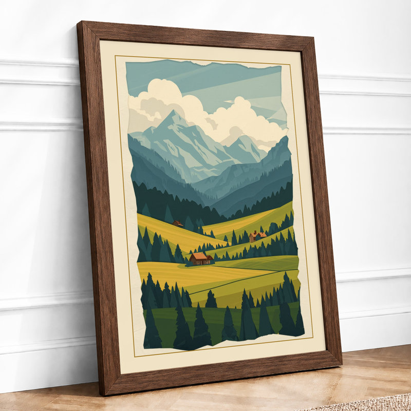 Mountains At Sunrise Scandinavian - Print, Walnut, A3 - 42.0 x 29.7 cm