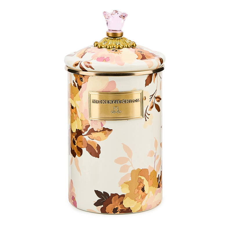 Mocha Check Wild Rose Brown Large Canister, White