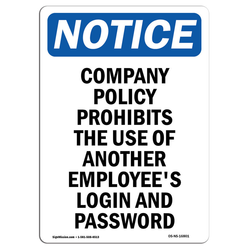 Using Another Employee Login Prohibited Sign