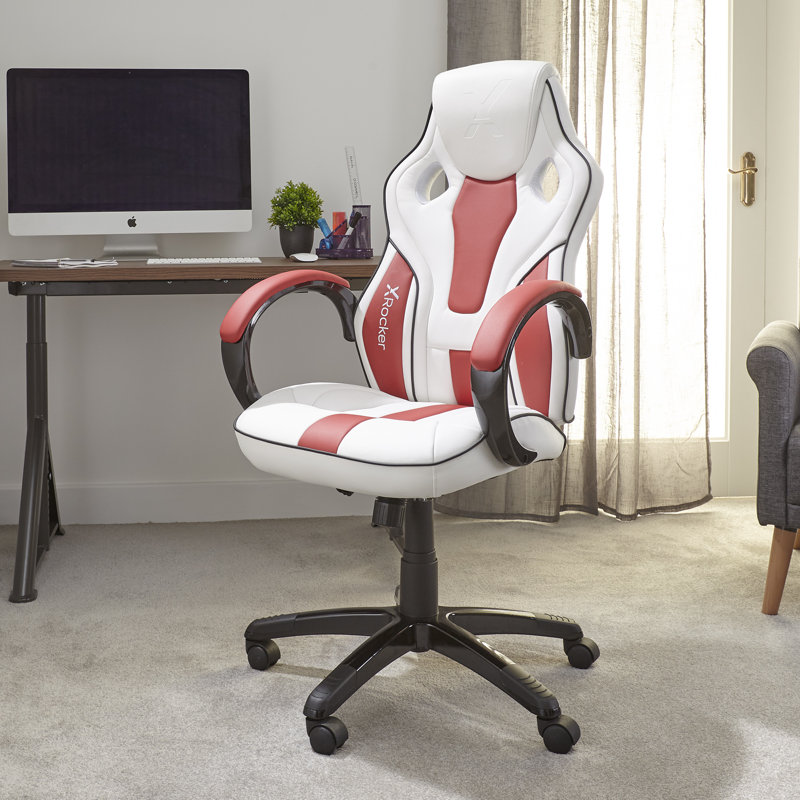 X Rocker Maverick Height Adjustable Gaming Chair, White/Red