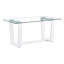 Grande table de salle à manger en verre rectangulaire moderne minimaliste pour 6 à 8 personnes avec plateau en verre trempé de 0,4 po et support trapézoïdal en bois aggloméré blanc
