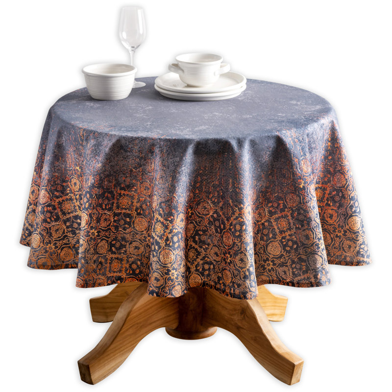 Geometric 100% Cotton Round Tablecloth, 63" x 63"