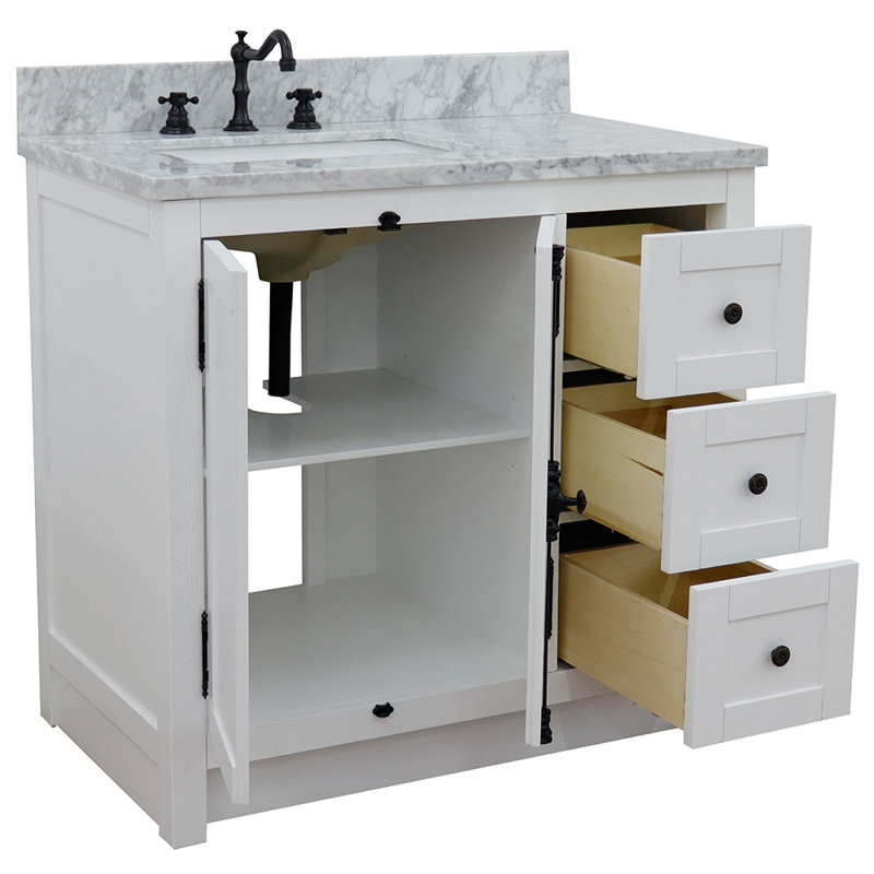 Ensemble de meuble-lavabo simple 37 po Truet, Marbre de Carrare blanc, Glacier cendré