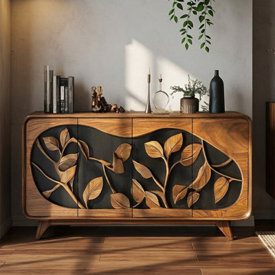 Retro Gold Manufactured Wood Accent Cabinet