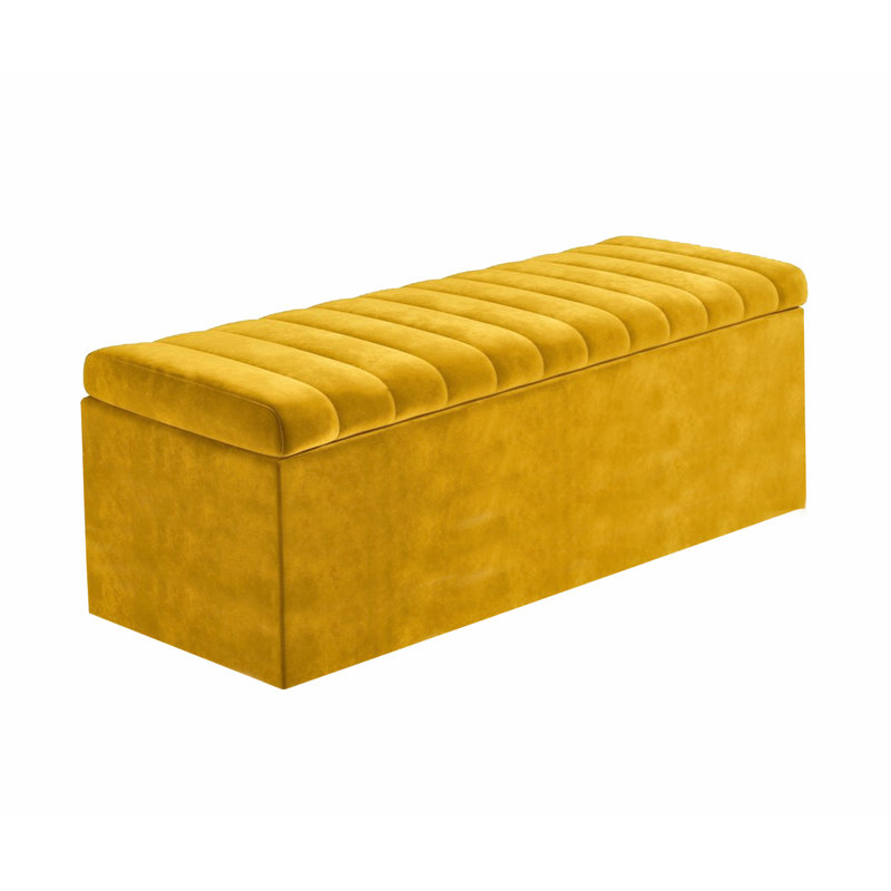 Safar Wide Velvet Rectangle Solid Color Standard Ottoman Box with Storage, 90 cm, Mustard Gold Plush Velvet