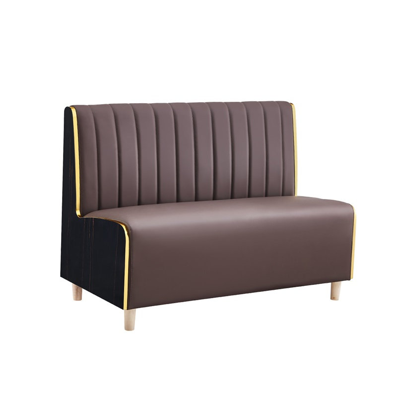Cabine simple en mélamine L 48 po x H 35 po avec dossier à rainures verticales et siège en vinyle brun rembourré et panneau latéral à motif de marbre noir