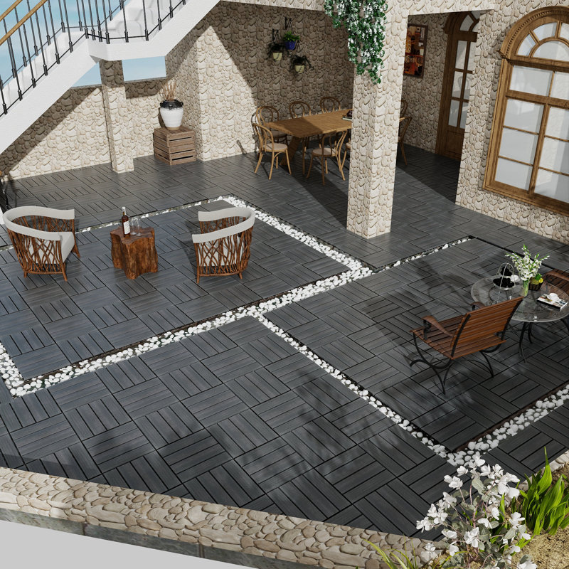 Paquet de tuiles de patio pour terrasse en bois et en plastique 22 WPC, Gris foncé, 22