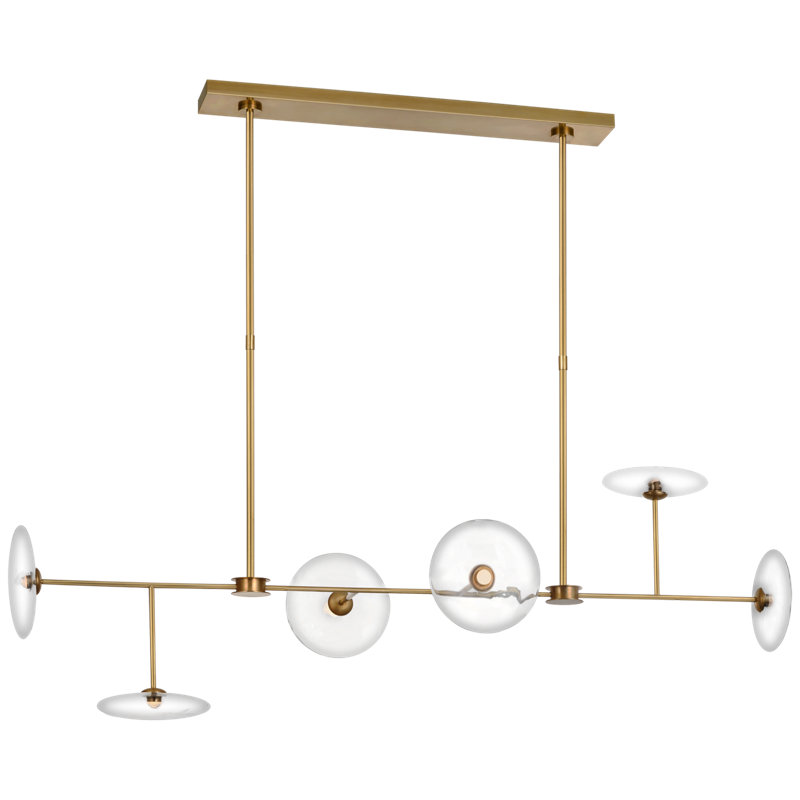 Ian K. Fowler Calvino Large Linear Chandelier, Hand Rubbed Antique Brass