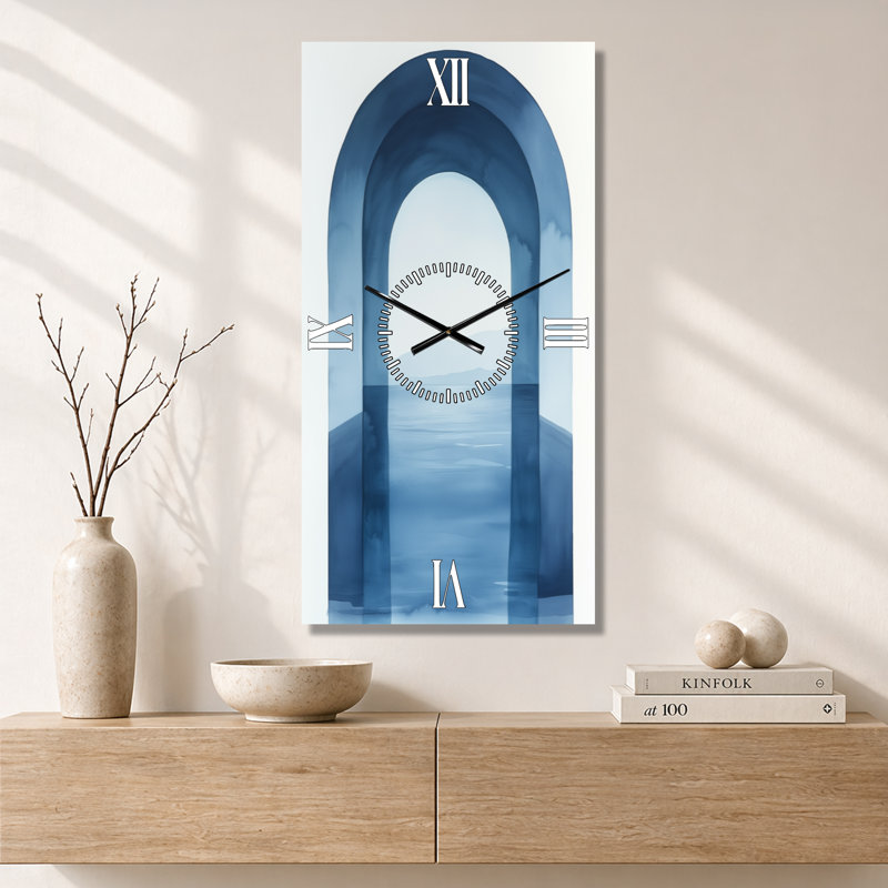 Horloge murale Arch Ocean Horizon - Style bohème, grande taille, en métal, 40" H x 20" W - Rectangle