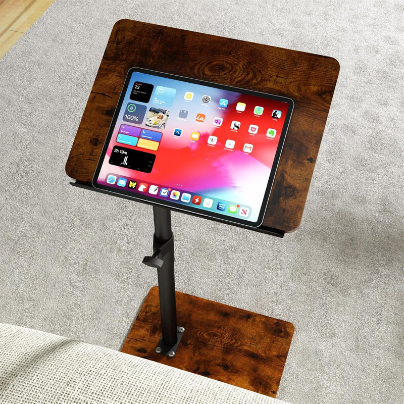 Sofa Armrest Tray Table for Couch Swivel Height Adjustable End for Small Spaces, Snack Side Table for Bed or Chair with Phone & Tablet Slot (Rustic,Angle Adjustable)