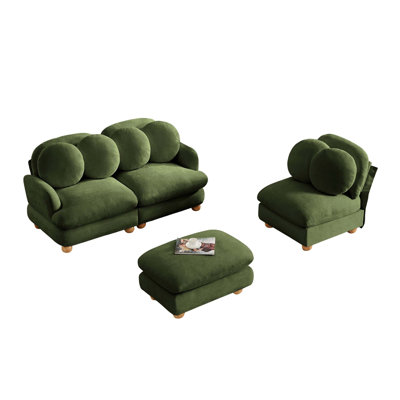 Chenille Modular Sectional Sofa with Deep Seating and Movable Ottoman