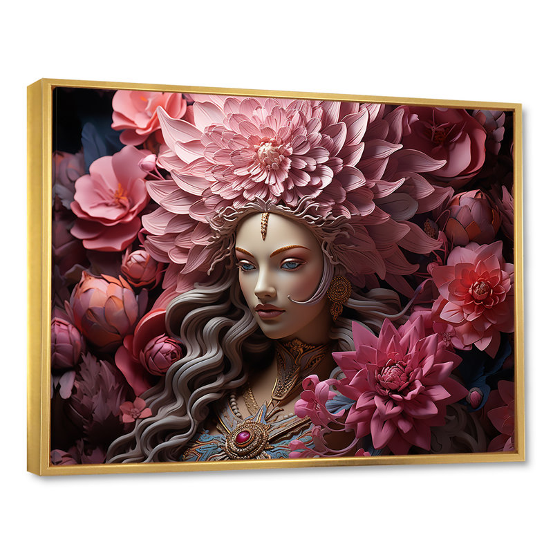«Devis Divine Dahlia Hinduism I», reproduction sur toile, Cadre flottant doré, H 24 po x l 32 po x P 1 po