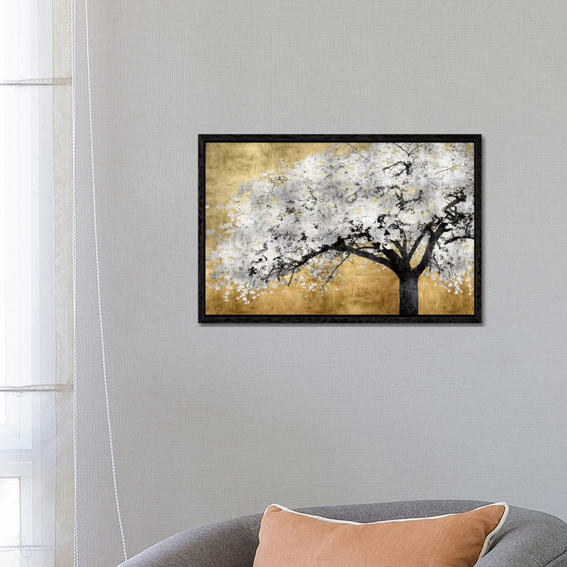 Silver Blossoms by Kate Bennett - Painting on Canvas, 66.04 cm H x 45.72 cm W, Black Floater Framed