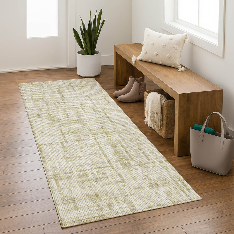 Premium Machine Washable Mayfield AMF2130 Striped Rug, 2'3" x 7'6" Runner, Beige