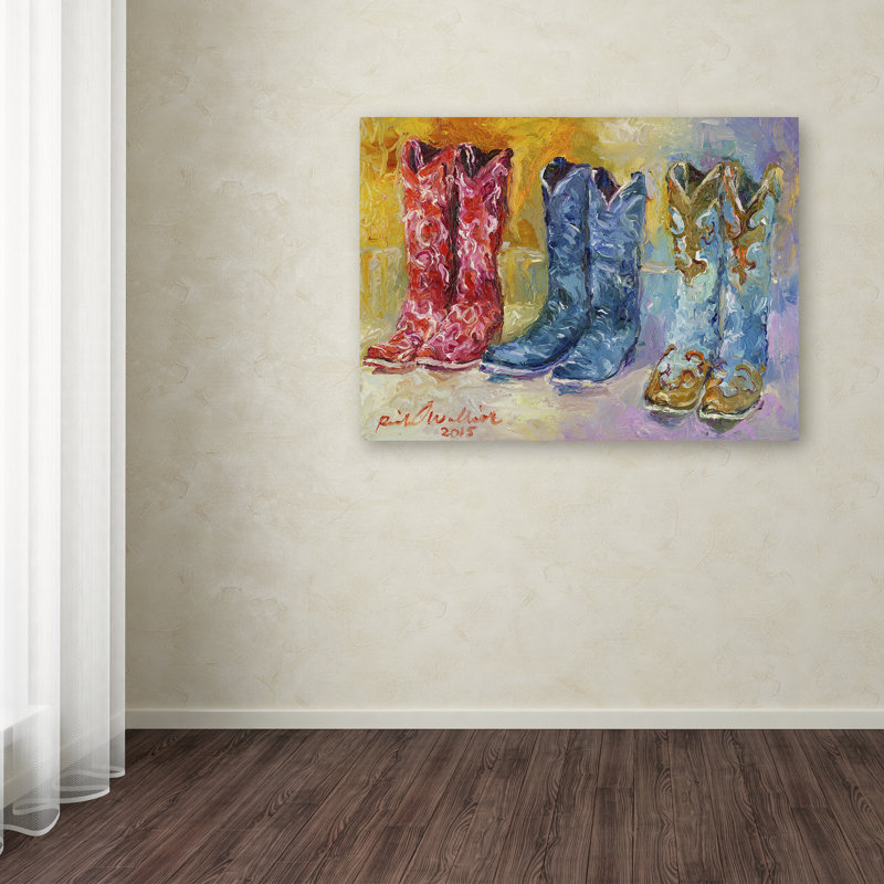 « cowboy bottes », impression sur toile, H 14 po x l 19 po x P 2 po, Pas de tapis, Toile tendue