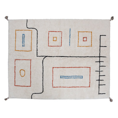 Stonewashed Cotton Tufted Rug with Abstract Design and Tassels