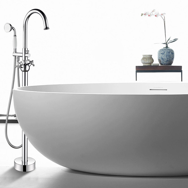 Loeb 2 Handle Floor Freestanding Tub Filler with Diverter, Polished Chrome