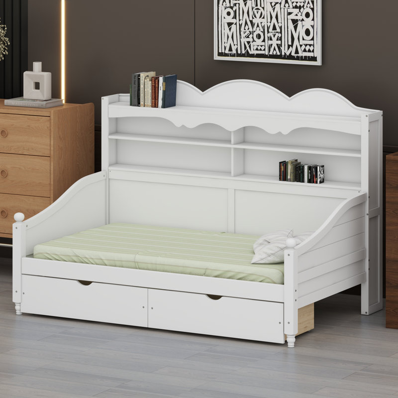 Multi-Functional Daybed Featuring Storage Drawers and Open Shelving, Classic Design Sofa Bed for Living Room, Bedroom, or Guest Room, Simple Assembly