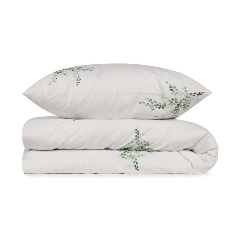 Ensemble de housse de couette 100% coton Ranforce, blanc et vert, housse de couette 55,1 po x 78,7 po | Lavable à la machine à 104 ° F, 145 fils, enveloppe et fermeture à boutons | Literie douce, durable et élégante pour une chambre à coucher confortable