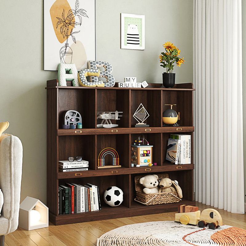 10-Shelf Bookcase, Bookshelf With Cubby Storage