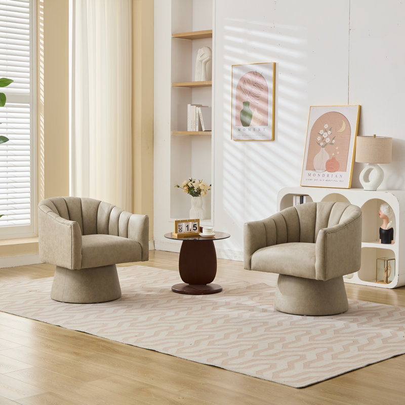 Fauteuil demi-tonneau pivotant en similicuir, Similicuir abricot profond, 2