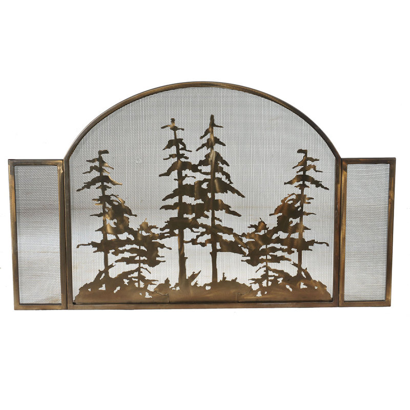 Tall Pines 3 Panel Fireplace Screen, 30" H x 50" W, Antique Copper